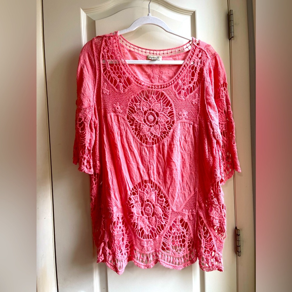 Crochet Top size XL Coral Pink